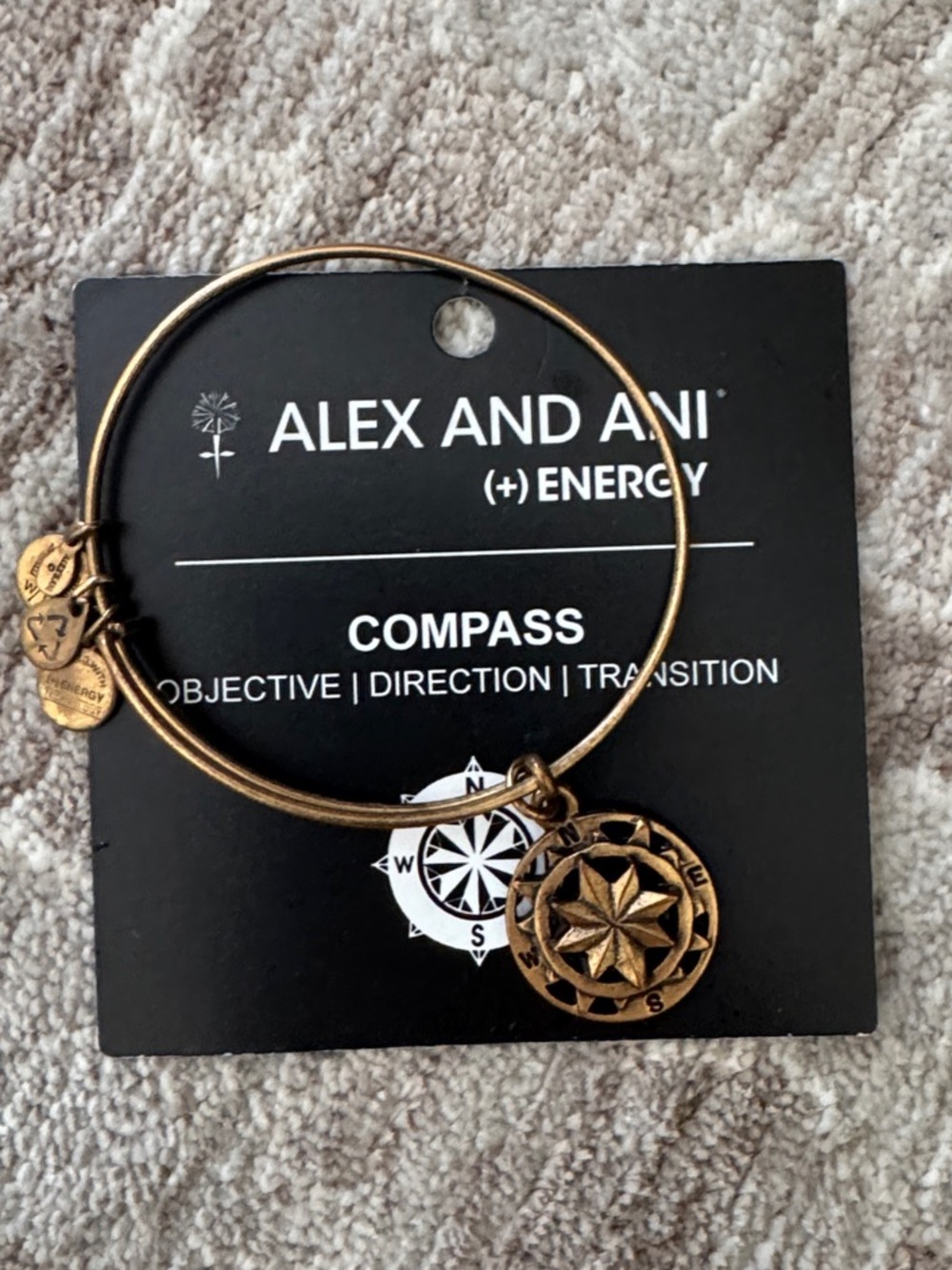 Alex and Ani Antique Gold Compass Charm Bangle Bracelet